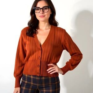 W by Worth Orange wool blend cardigan sweater balloon sleeve